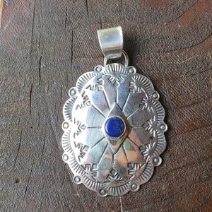 Fine Sterling Lapis Concho Pendant Handmade